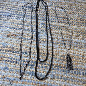 Vintage Costume Jewelry Long Necklace Set Black Gunmetal Statement Pieces 1980s